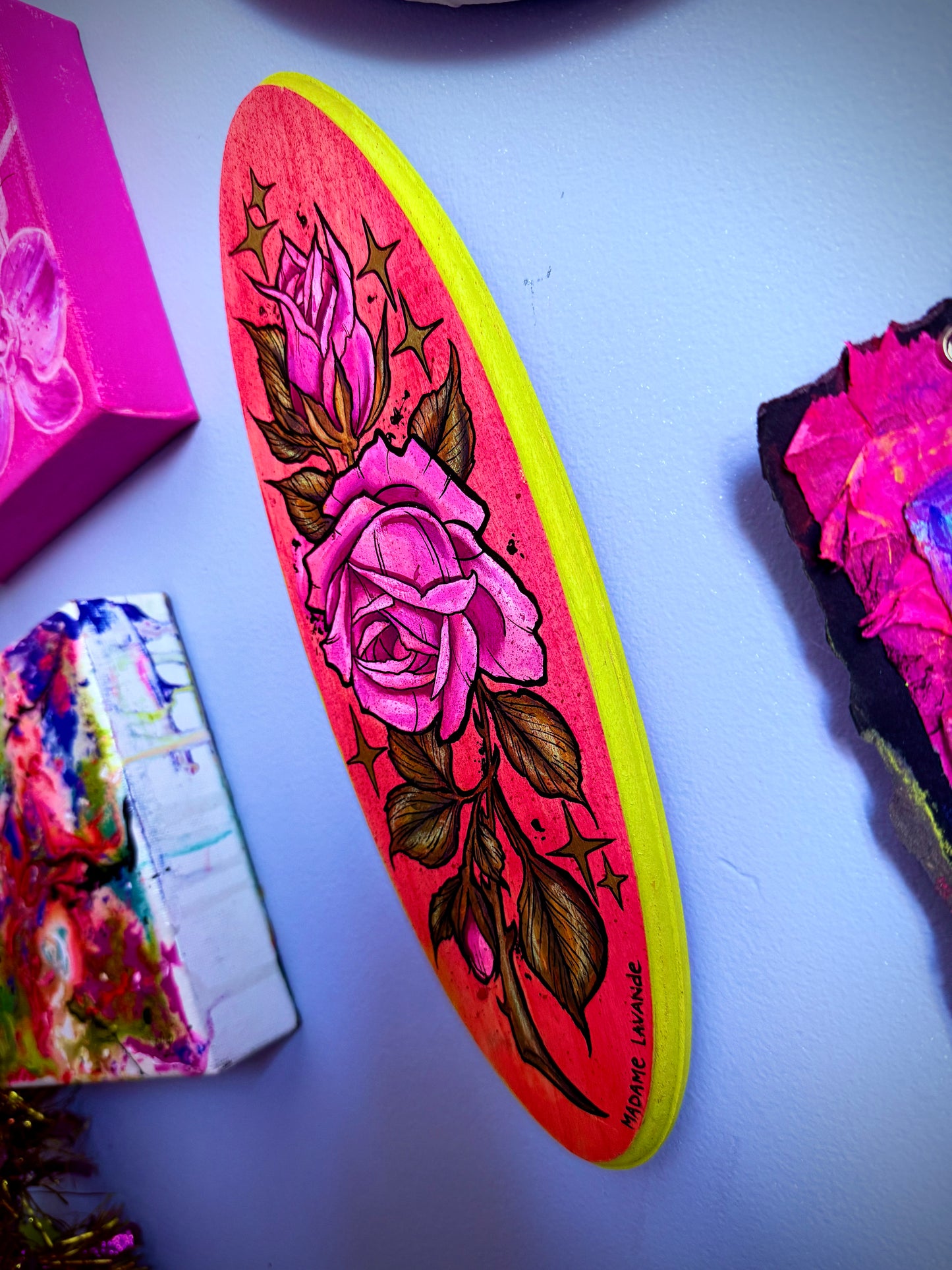 Petite peinture sur bois "Elegant Funky Little Rose"