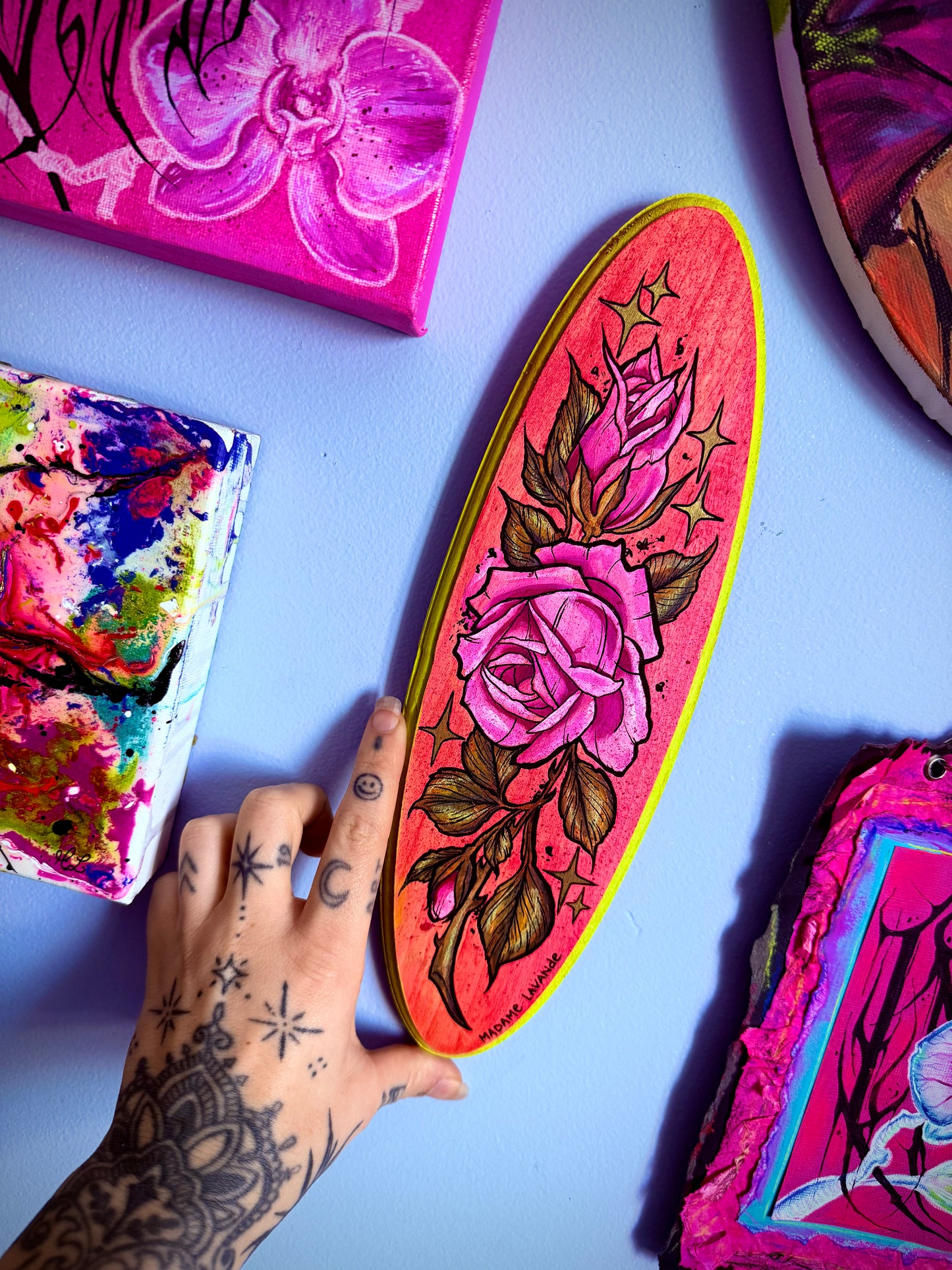 Petite peinture sur bois "Elegant Funky Little Rose"