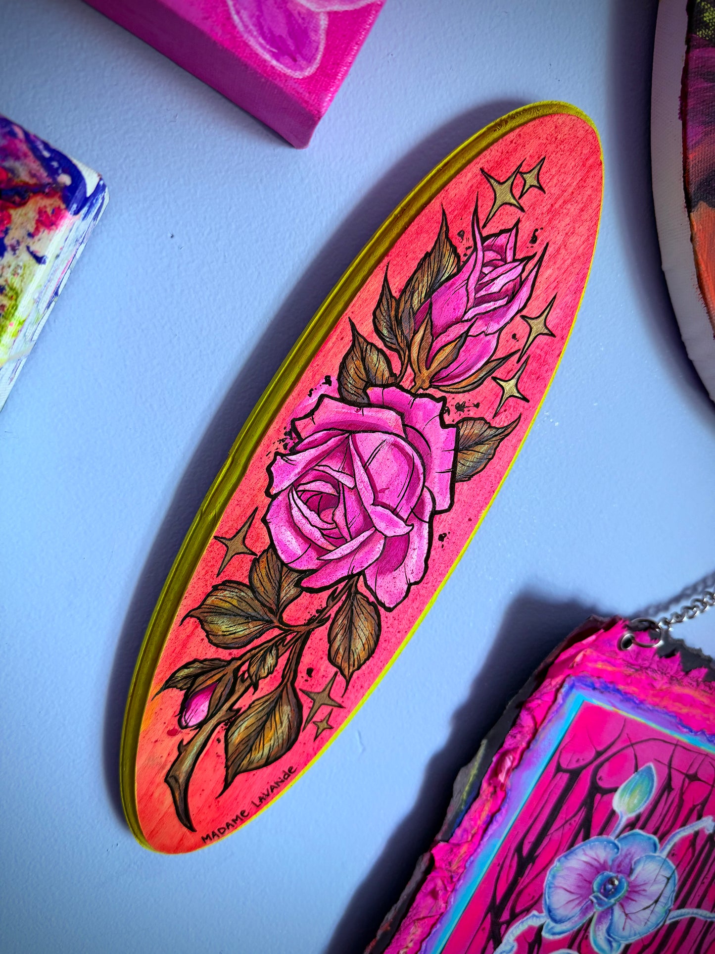 Petite peinture sur bois "Elegant Funky Little Rose"